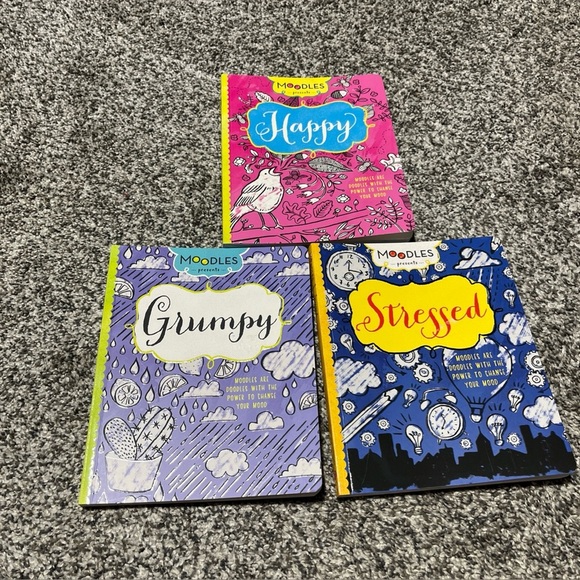 Set of 3 Moodles Books Grumpy, Happy & Stressed Doodle Your Mood Coloring Books - Picture 1 of 8